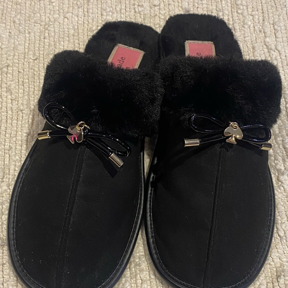 Kate Spade Black Fur Slippers